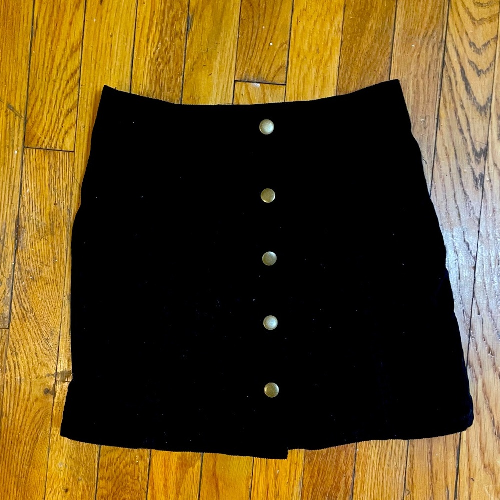 Topshop Corduroy Black Button-Up Skirt